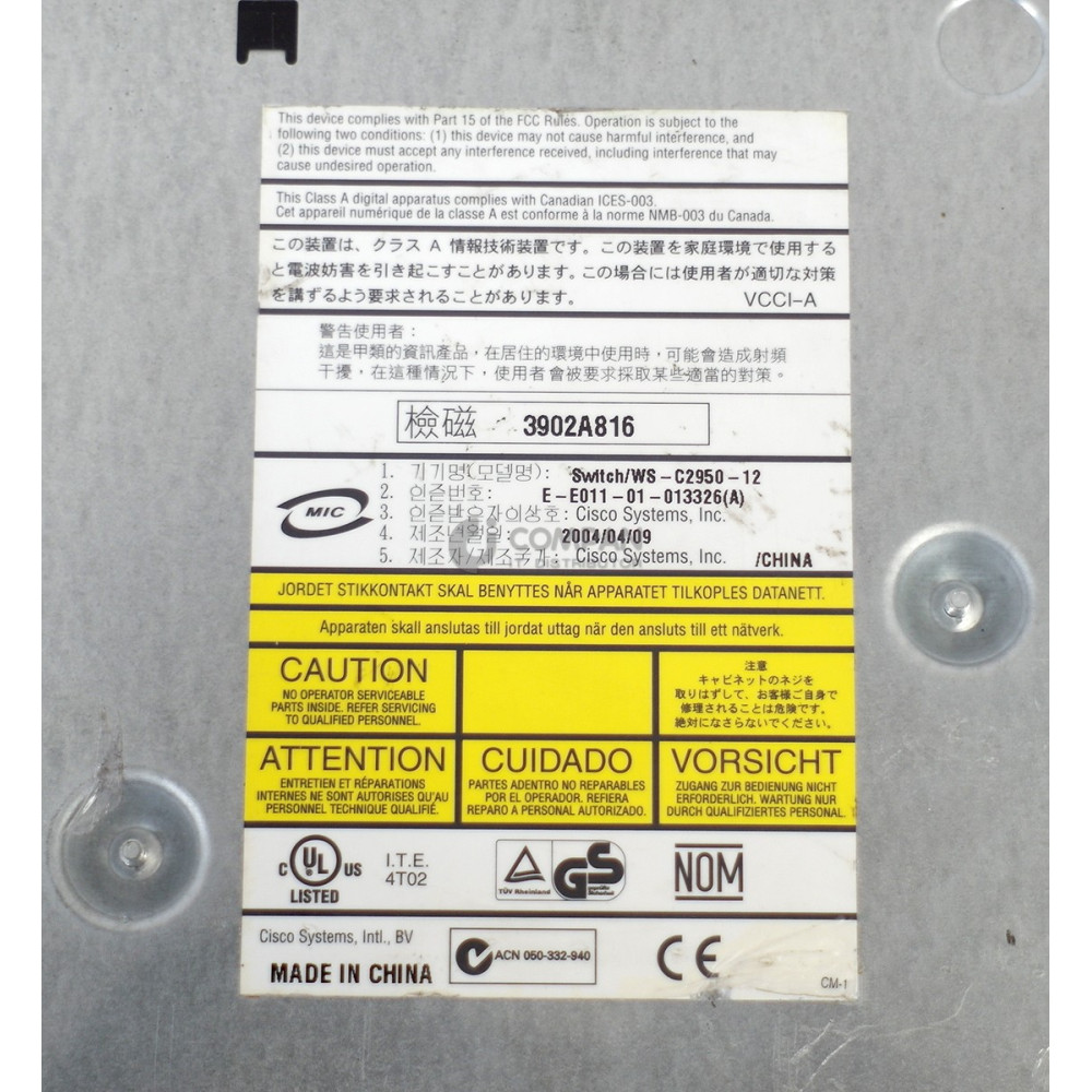 WS-C2950-12 CISCO CATALYST 2950 12-PORT 10/100 BASE TX ETHERNET SWITCH